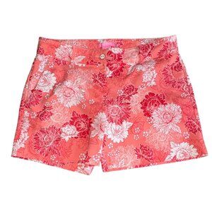 Isaac Mizrahi Women's Coral Scattered Peony Floral Tailored 5" Shorts Size 10 GU